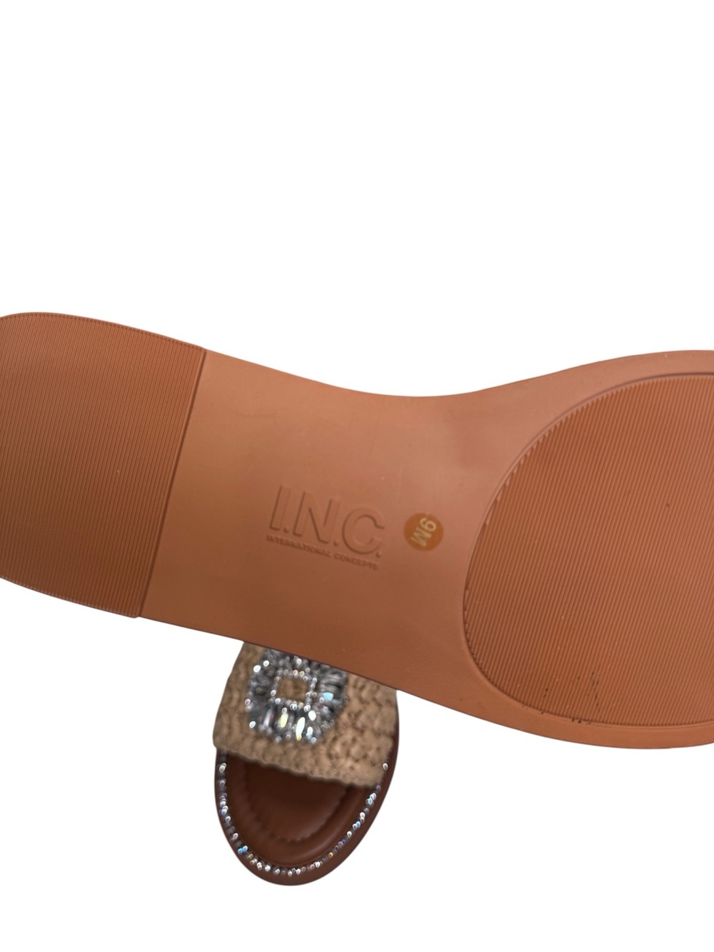 INC Woven Raffia Slide Sandals with Crystal Buckle - Natural - Picture 4 of 5